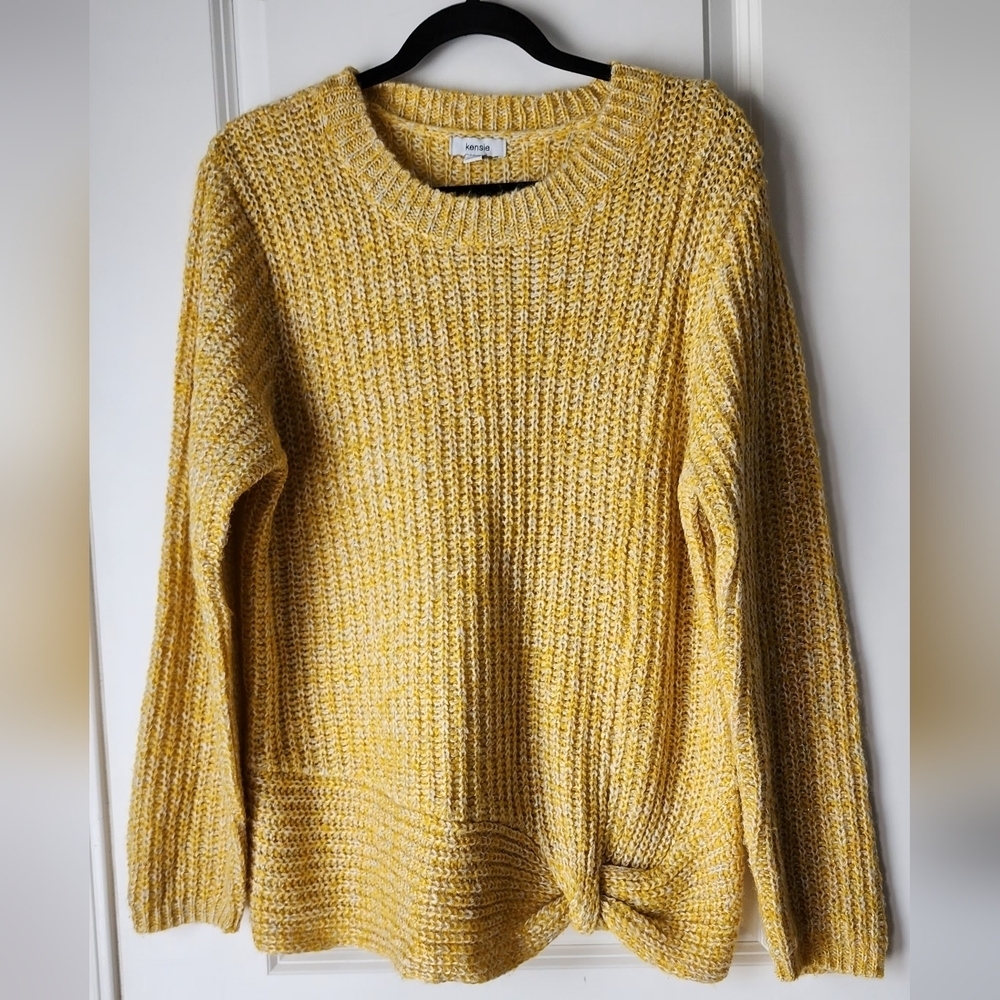 Kensie Yellow Metallic Knit Cozy Sweater Size XL